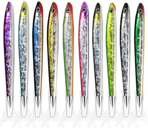 Abhay Bolígrafo de pescado con purpurina, regalos de moda, paquete de 10 bolígrafos creativos para decoración de peces, suministros de fiesta