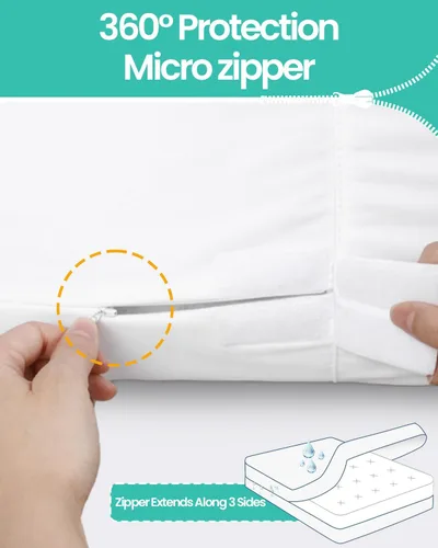 Miniatura 2 de Protector de colchón Queen de 60 x 80 pulgadas (6-10 pulgadas de profundidad), funda de colchón impermeable con cremallera, suave, transpirable