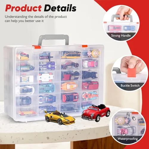 Miniatura 5 de Organizador de juguetes. 72 compartimentos. Caja de almacenamiento de juguetes compatible con autos Hot Wheels, autos Matchbox, mini juguetes