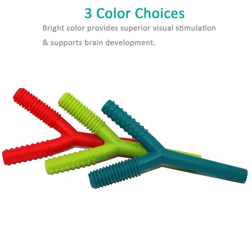 Miniatura 6 de Tubos mordedores para bebés de 3 a 6 meses, paquete de 3 tubos de silicona huecos para masticar para niños autistas, paja masticable en forma de Y