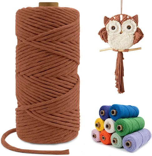 Miniatura 35 de Cuerda de macramé de una sola hebra de 0.197 in x 110 yardas, cuerda de macramé de algodón natural de 0.197 in, cuerda de algodón grueso para colgar
