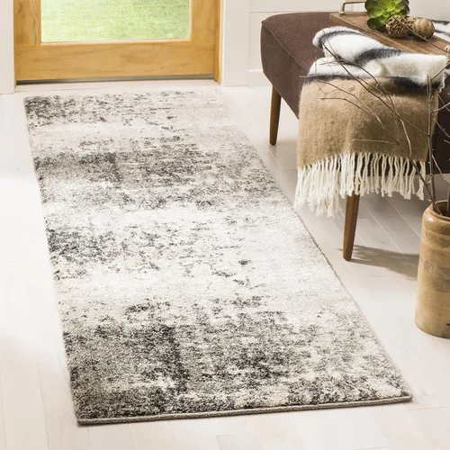 SAFAVIEH Retro Collection - Alfombra de pasillo de 2 pies 3 pulgadas x 7 pies, gris claro y gris, diseño abstracto moderno, no desprende pelusa y de