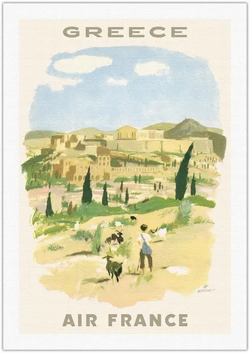 Miniatura 6 de Greece - Acropolis of Athens - France - Vintage Airline Travel Poster by Georges Beuville c.1958 - Fine Art Rolled Canvas Print 11in x 14in