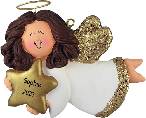 Miniatura 5 de Adorno de ángel personalizado 2025 – Reloj de adorno de ángel bebé de oso marrón, adornos de bebé de Navidad al aire libre para alas de árbol