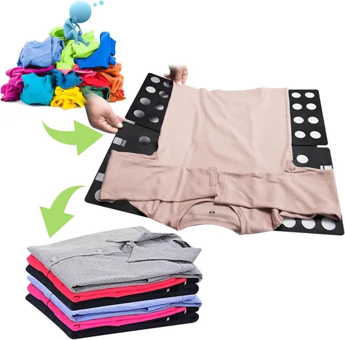 Miniatura 2 de GYE Tabla plegable para camisetas, carpeta de ropa, organizador de lavandería, herramienta duradera, de plástico, fácil y rápido, plegable para Negro