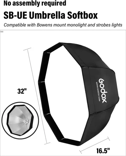 Miniatura 2 de Godox SB-UE - Kit de softbox octágono de 32 pulgadas/31.5 in, caja de luz plegable Octa, Octabox portátil con anillo de velocidad de montaje Bowens