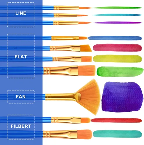 Miniatura 4 de Pinceles ESRICH, 16 paquetes - 160 piezas, juego de pinceles para pintura acrílica, set de pinceles para óleo y acuarela, para cuerpo, cara, lienzo