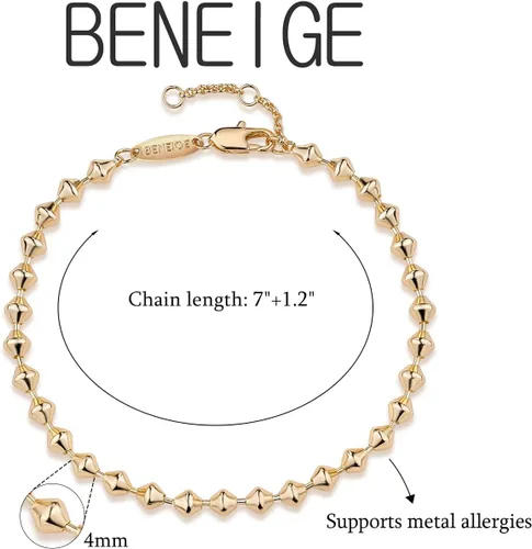Miniatura 5 de BENEIGE Pulsera para mujer chapada en oro de 14 quilates, clip de papel satélite, bola ovalada, caja de cable, cadena de eslabones en capas