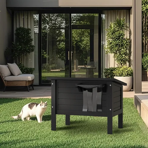 Miniatura 5 de Casa resistente a la intemperie para gatos al aire libre, refugio feral, 100% espuma aislada, madera maciza, tamaño grande para varios gatos, 24.8
