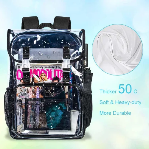 Miniatura 3 de Mochila transparente, aprobada por el estadio, para niñas y niños, mochila transparente de PVC resistente para mujeres y hombres