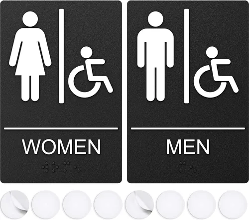 Miniatura 19 de ASSURED SIGNS - Letrero de baño para negocios, 9 x 6 pulgadas, 1 paquete Cumple con la ADA, texto elevado con braille, letrero de baño premium