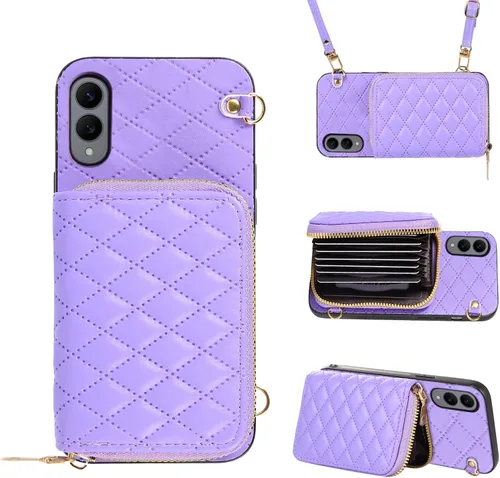 Miniatura 12 de Funda cartera desmontable con correa cruzada para Samsung Galaxy S20 FE 5G 6.5 pulgadas con cremallera, múltiples ranuras para tarjetas, soporte