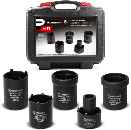 Powerbuilt 648636 - Kit de herramientas para tuercas de husillo, 5 piezas, tuercas de husillo para extraer, varios tamaños, marcas de tamaño, caja