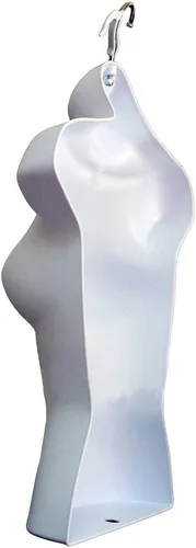 Miniatura 9 de Juego de torso de maniquí blanco para hombre y mujer, con forma de vestido con espalda hueca, con clips para ropa, soporte de metal para encimera