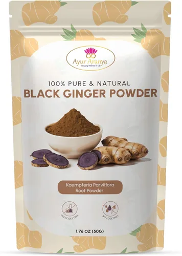 Ayur Aranya - Polvo de jengibre negro 100% puro, 1.76 oz, polvo de raíz de parviflora Kaempferia, resistencia natural y potenciador de energía,