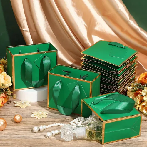 Miniatura 5 de Yeaqee 50 mini bolsas de regalo de papel de aluminio metálico con asas de 4 x 4.75 x 2.25 pulgadas, pequeña bolsa de agradecimiento con etiqueta