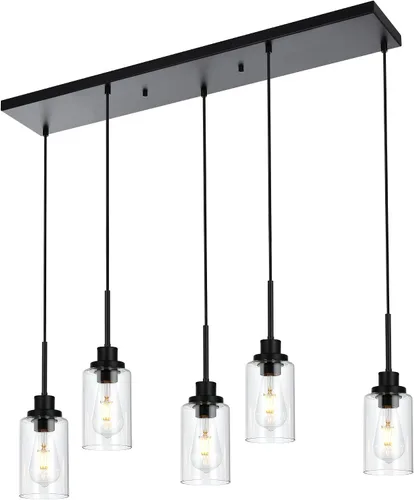 Miniatura 11 de MELUCEE Lámpara colgante de vidrio de 1 luz, estilo Edison industrial, acabado de bronce aceitado, iluminación de isla de cocina, lámpara colgante
