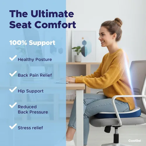 Miniatura 4 de COOL GEL Cojín de asiento de espuma viscoelástica, espuma viscoelástica de enfriamiento de gel, cojín para silla de oficina para alivio del coxis