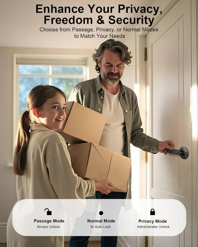 Miniatura 3 de Cerradura de puerta con teclado inteligente con asa, cerradura digital de entrada sin llave para puerta delantera, cerrojo electrónico de huellas