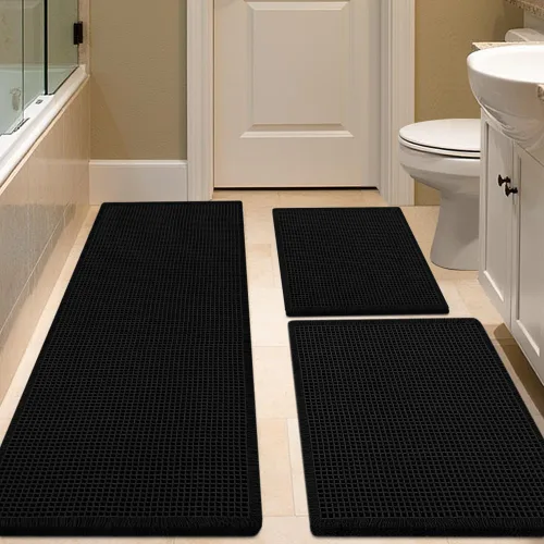 Miniatura 11 de IM HOME Tapete de baño de punto gofre, color caqui, de 24 x 17 pulgadas, tejido bohemio, moderno, absorbente, antideslizante, suave, lavable