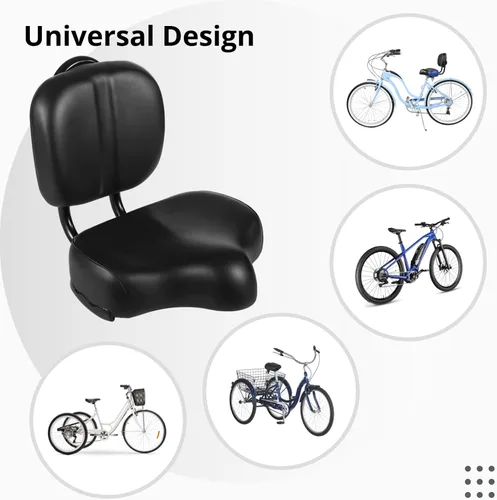 Miniatura 6 de Asiento de bicicleta con respaldo – Sillín de bicicleta de gran tamaño con soporte de espalda, universal ancho acolchado de poliuretano