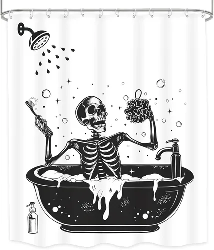 Miniatura 8 de Juego de cortinas de ducha divertidas con diseño de calavera y esqueleto de Halloween para baño, 60 pulgadas de ancho x 71 pulgadas de alto