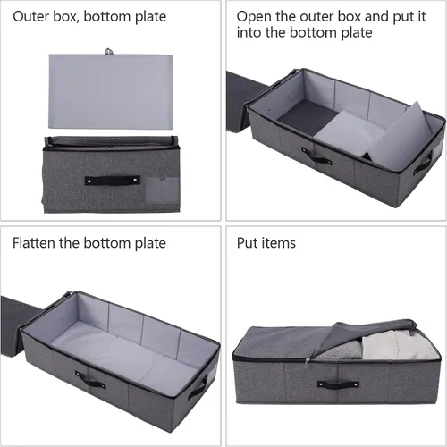 Miniatura 9 de 2 cajas de almacenamiento plegables debajo de la cama con forro de soporte de plástico, asas, tapa con cremallera, mantas, ropa y edredones