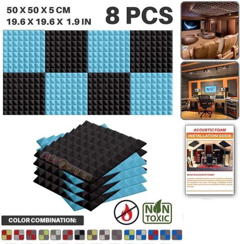 Miniatura 18 de ACE Punch 8 Pack Pirámide Espuma acústica Panel de bricolaje Design Studio Insonorización Azulejos de pared Aislamiento Acústico con pestañas
