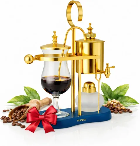 Miniatura 11 de Nispira Belgium Royal Family Balance Syphon - Cafetera vintage con gravedad única, sistema de preparación al vacío, cobre, 16.9 fl oz