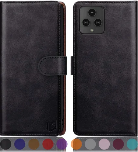 SUANPOT Funda tipo cartera para T-Mobile Revvl 6 5G con bloqueo RFID, tarjetero y tarjetero, funda protectora de piel sintética para mujeres y Negro