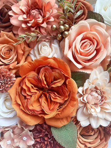 Miniatura 189 de FACINOC Ramos de Rosas Artificiales Naranjas, Juego de Caja de Flores Artificiales con Tallos para DIY, Bodas, Despedidas de Soltera, Decoraciones