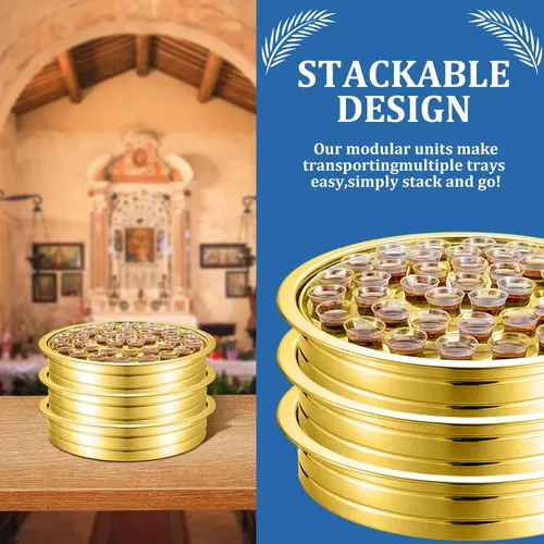 Miniatura 6 de Jingmore Communion Ware - 3 bandejas para servir vino santo con 1 cubierta, suministros de comunión de acero inoxidable, bandejas plateadas
