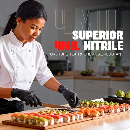 Miniatura 3 de London Labs Guantes desechables de nitrilo negro, sin látex y sin polvo, guantes de goma de 4 mil, para limpieza, cocina, mecánicos (XS-XXL)