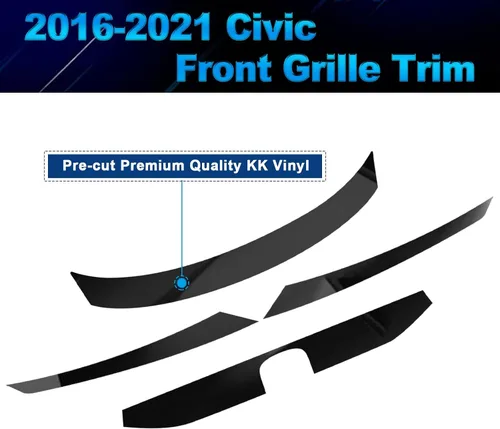 Miniatura 3 de x xotic tech Cubierta de vinilo precortada cromada para rejilla delantera, compatible con Honda Civic 10ª generación 2016-2021 (negro brillante)