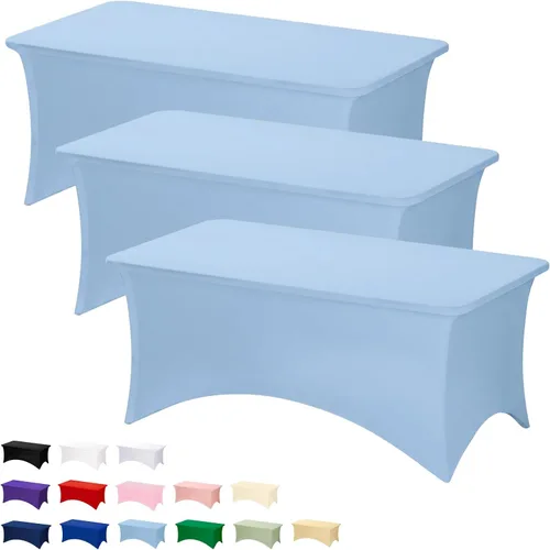 Miniatura 18 de Fixwal Paquete de 3 Manteles Negros para Mesas Rectangulares de 6 Pies, Manteles Rectangulares Elásticos de Spandex Ajustables de 6 Pies