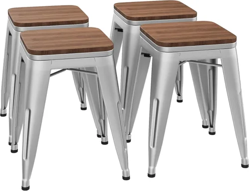 Miniatura 9 de Taburetes cortos de 18 pulgadas para taburetes de aula, juego de 4 sillas de comedor, taburetes de bar de metal, apilables, taburete corto