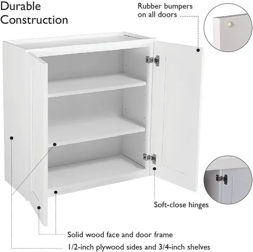 Miniatura 6 de Design House Brookings - Gabinete de pared para cocina Shaker, no ensamblado, W1524, 15" de ancho x 12" de profundidad x 24" de altura, pintado