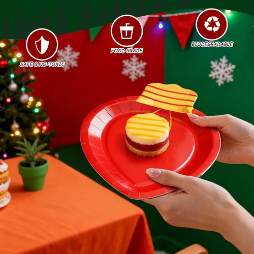 Miniatura 3 de Whaline 30 platos de papel de Navidad con forma de luces desechables para cena y fiesta, vajilla de vacaciones para postres ensaladas, aperitivos