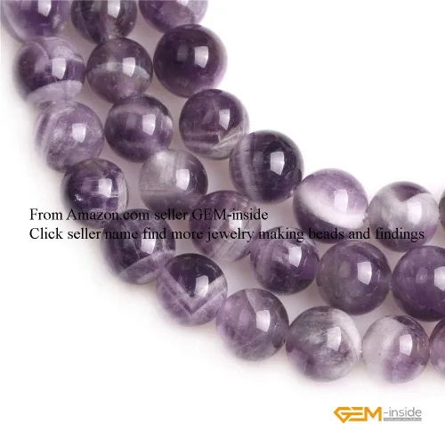 Miniatura 4 de GEM-Inside - Cuentas sueltas de piedra redonda de amatista de encaje natural genuino de 0.394 in, piedra de energía de cristal para hacer joyas