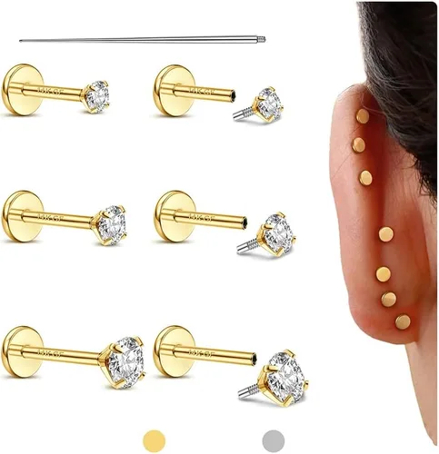 Miniatura 16 de GEMQUEEN Aretes tipo dormilona plana: aretes de acero quirúrgico de titanio rellenos de oro de 14 quilates, hipoalergénicos para mujeres y hombres