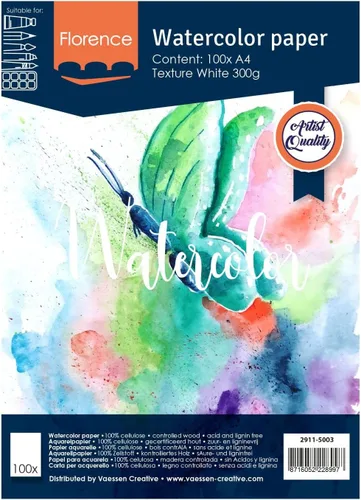 Miniatura 19 de Vaessen Creative VARTA Florence - Papel A4 para acuarela, 10 hojas para pintar, manuales, proyectos de arte y más, calidad artística, calidad