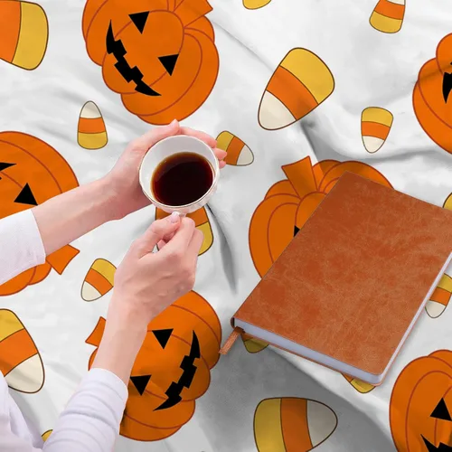Miniatura 6 de Manta de Halloween de otoño y Halloween, calabazas naranjas con maíz de caramelo, manta ultra suave, manta ligera para sofá y cama, decoración