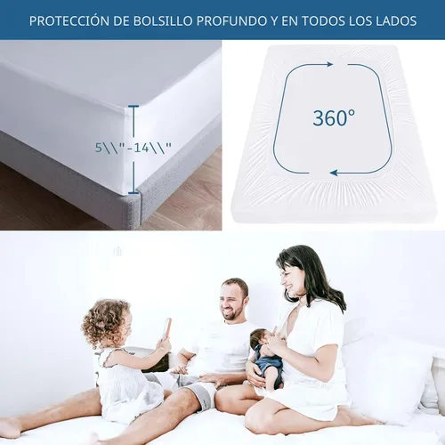 Miniatura 2 de Protector de colchón individual impermeable, protector de colchón suave de rizo de bambú, funda individual con bolsillo profundo para colchón