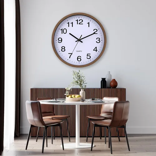 Miniatura 5 de Reloj de pared con marco de madera de 12 pulgadas, cubierta de vidrio, número sin tictac, cuarzo, diseño moderno de cuarzo, decorativo, dormitorio