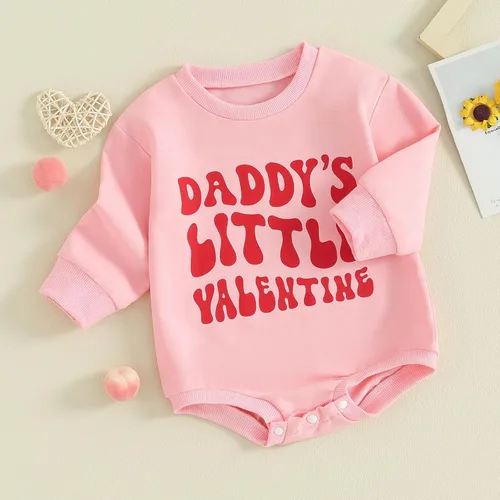 Miniatura 66 de SOLILOQUY Traje de manga larga con cuello redondo para el primer día de San Valentín para bebé niño y niña, mameluco de corazón de amor