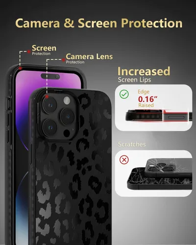 Miniatura 7 de SCORPIFY Funda para iPhone 15 Pro Max [Compatible con MagSafe] con Diseño de Estampado de Leopardo Guepardo Negro Mate, Linda Funda Magnética