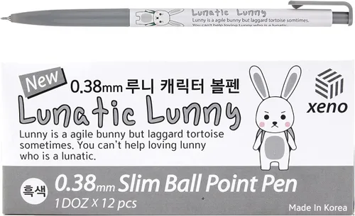 OASISGUEST Xeno Lunatic Lunny - Bolígrafo delgado de 0.38 mm, caja de docena, 12 piezas, fabricado en Corea (negro 12 piezas) (negro 12 piezas)