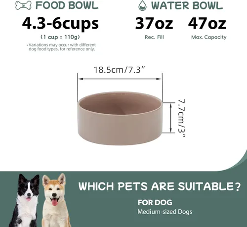 Miniatura 2 de Havniva Cuenco de cerámica para perros de 7.3 pulgadas, cuenco de comida y agua para perros de raza media, comedero para mascotas de repuesto
