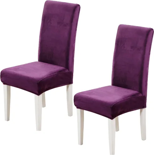 Miniatura 12 de Juego de 2 fundas de terciopelo suave para sillas de comedor, fundas elásticas de terciopelo para sillas, color negro