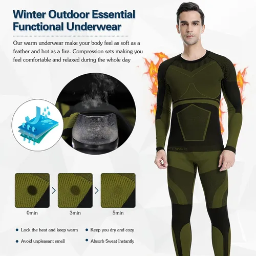 Miniatura 4 de MEETWEE Men's Thermal Underwear Set, Winter Ski Gear Fleece Lined Long Johns Base Layer Warm Top & Bottom for Skiing Black